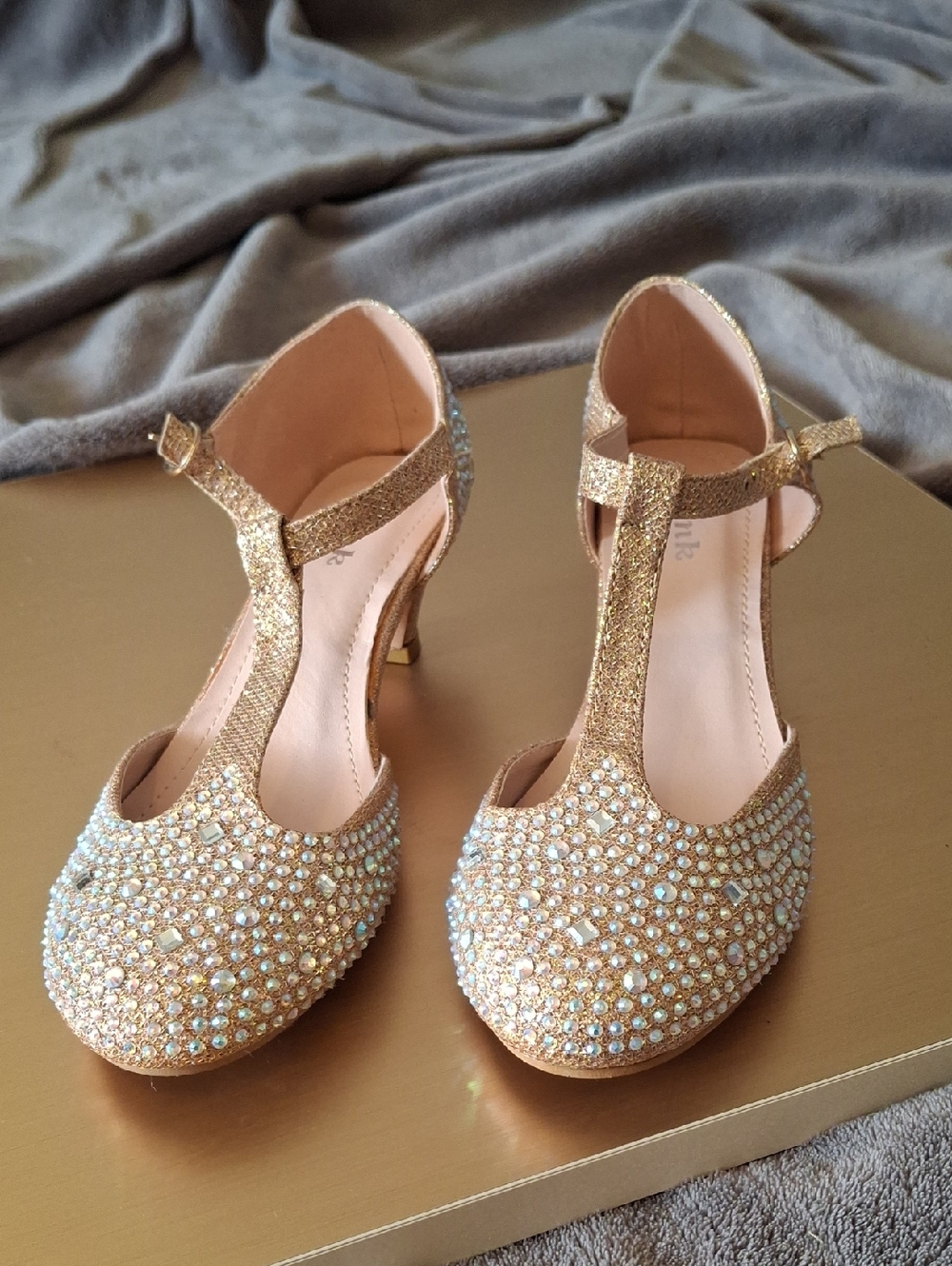 Link Sparkling Rose Gold Kids T-Strap Heels